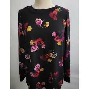 Black Rose Floral Print Long Sleeve Top Women's Size M